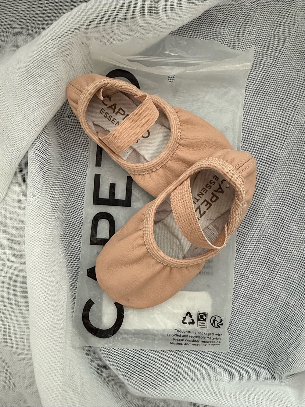 Capezio Kids Ballet Flats in Blush Pink with Elastic Strap